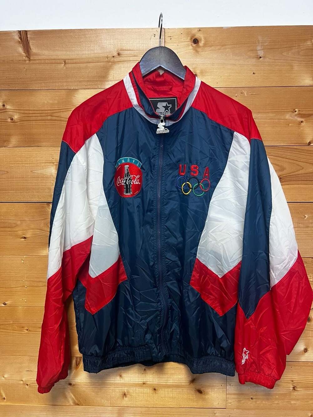 Vintage 90s Starter USA Olympic Coca-Cola Windbreaker Jacket size medium